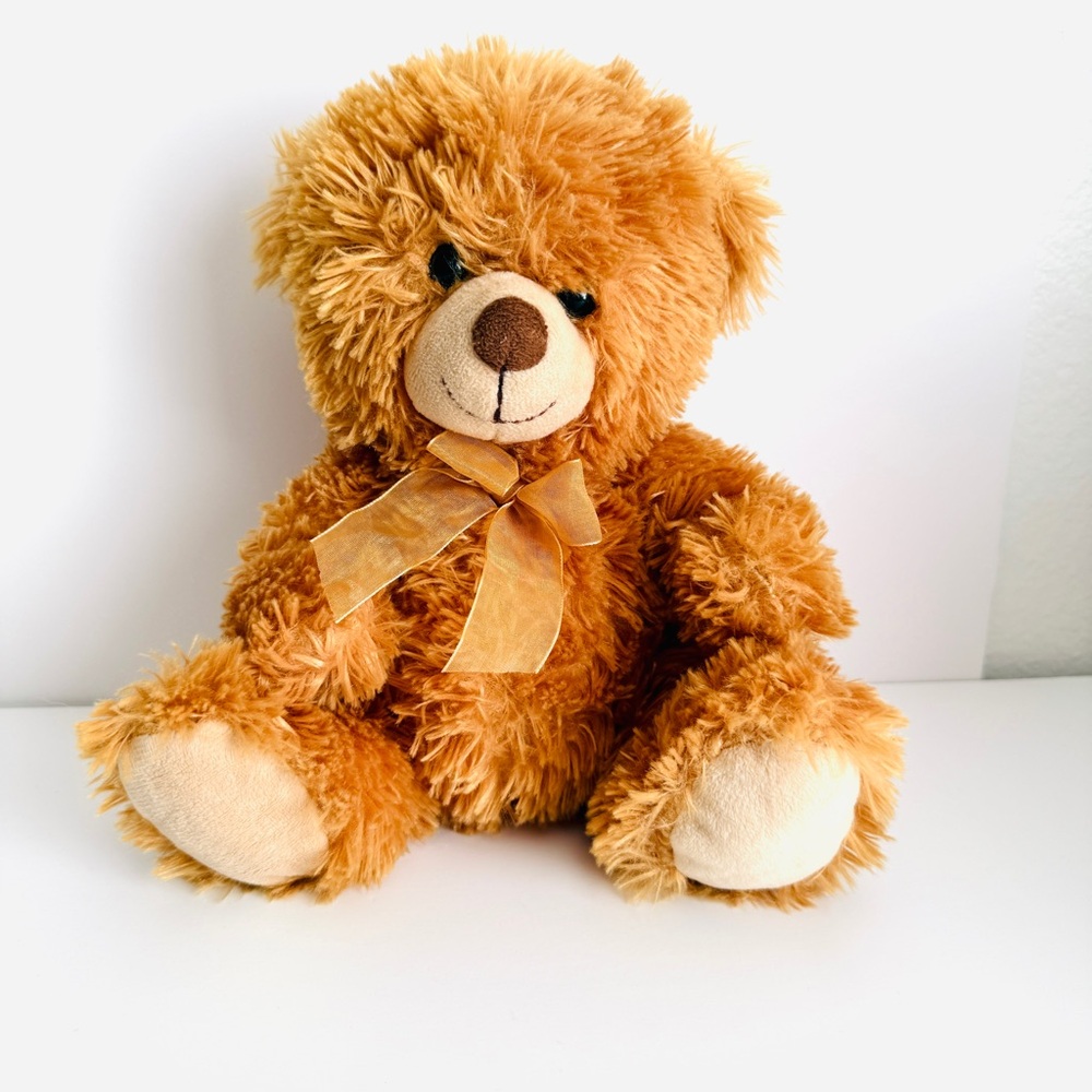 Fiesta 10” Vintage Brown Teddy Bear Plush Shaggy Fur Gold Ribbon Stuffed Animal